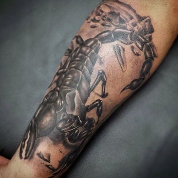 Dusty Grey Scorpion Tattoo On Forearms Men