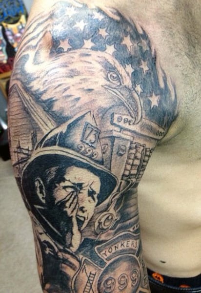 Eagle American Flag Firefighters Tattoos Ideas For Men