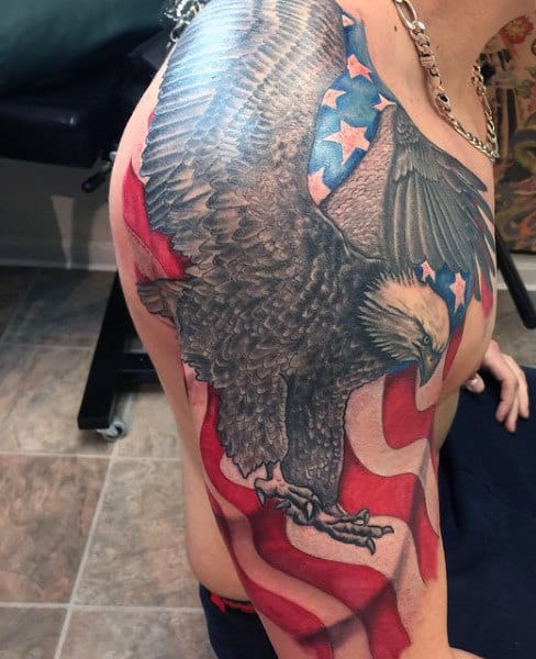 Eagle American Flag Tattoo For Men Half Sleeve