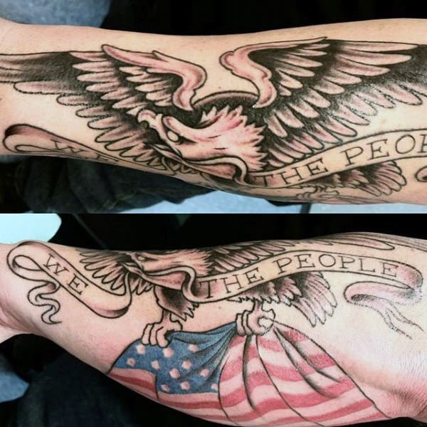 Eagle Flying With American Flag We The People Tattoo For Men