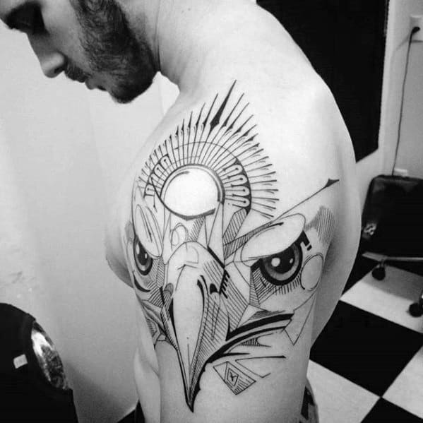 Eagle Head Awesome Guys Geometric Lines Arm Tattoo