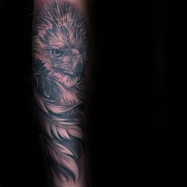 Eagle Inner Forearm Feather Mens Tattoos