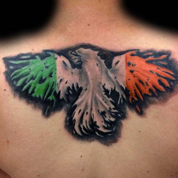 Eagle Irish Mens Flag Upper Back Tattoo
