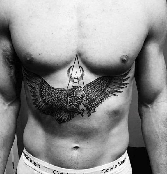 Eagle Pointillism Lower Chest Tattoos For Guys