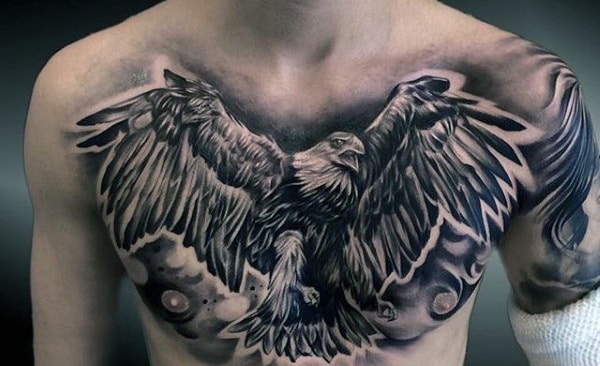Black Eagle Full Chest Tattoo For Men