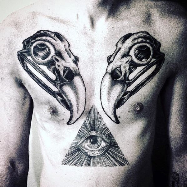 Eagle Skull Mens Animal Chest Tattoo
