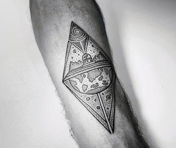 Earth With Outer Space Sky Mens Small Nature Inner Forearm Tattoo