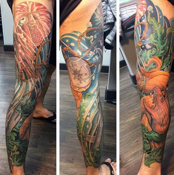 Eel Tattoo Ideas On Guys Leg Sleeve