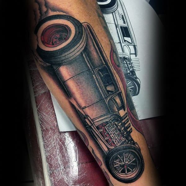 Efficient Car Hot Rod Tattoo Male Forearms