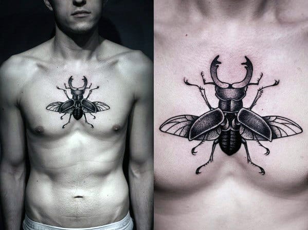Egyptian Bettle Guys Dotwork Small Chest Tattoos