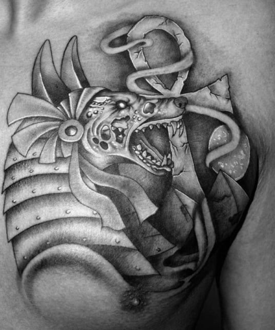 Egyptian Themed Male Ankh Upper Chest Tattoos