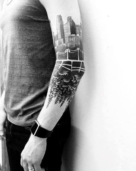Elbow And Arms Skyline Mens Tattoos