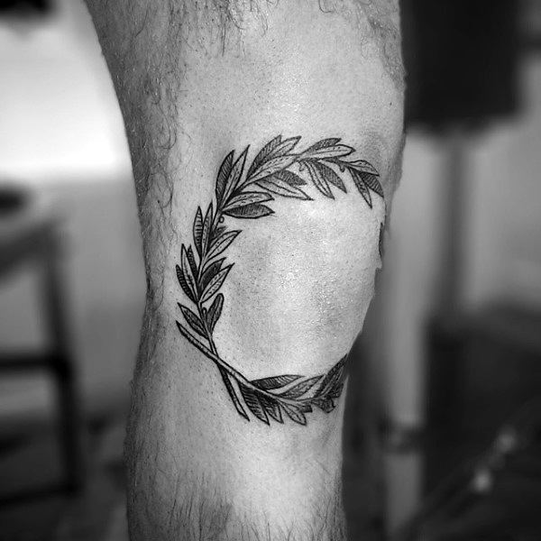 Elbow Circle Leaf Tattoo Ideas For Men
