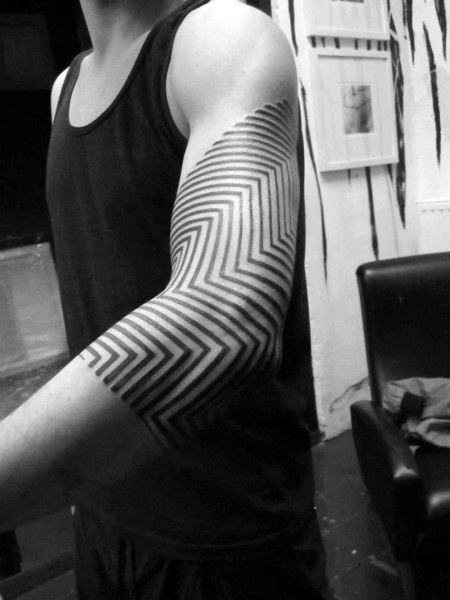 Elbow Half Sleeve Mens Fine Line Tattoo