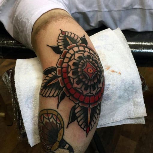 Elbow Male Ornate Traditional Flower Tattoo