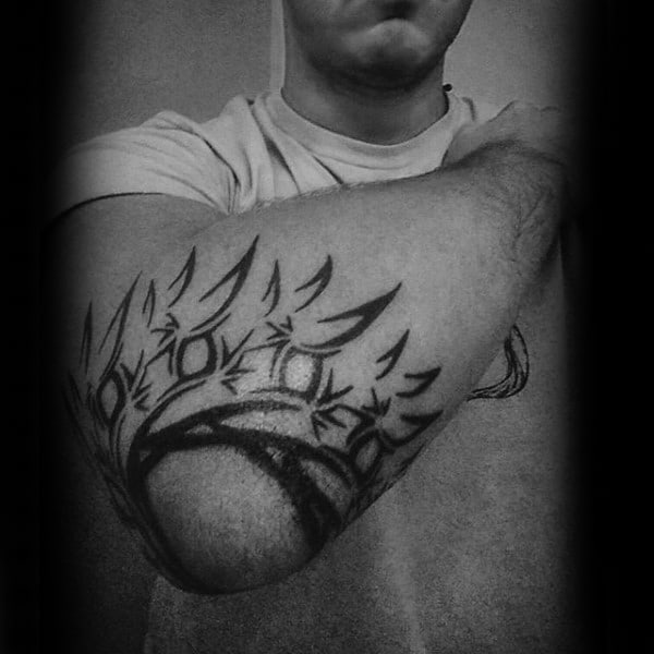 Elbow Modern Tribal Sun Tattoo Ideas For Males