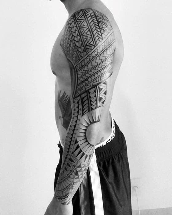 Elbow Sun Polynesian Mens Sleeve Tribal Tattoos