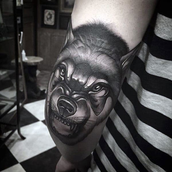 Elbow Wolf Mens Animal Tattoo Designs