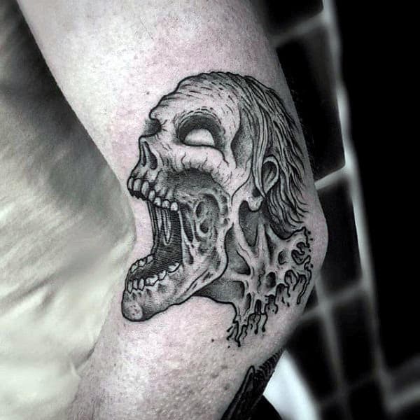 Elbow Zombie Tattoo On Gentleman With Black Ink