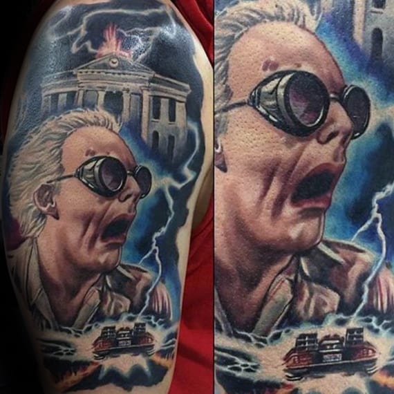 Electric Doc Brown Back To The Future Mens Arm Tattoo