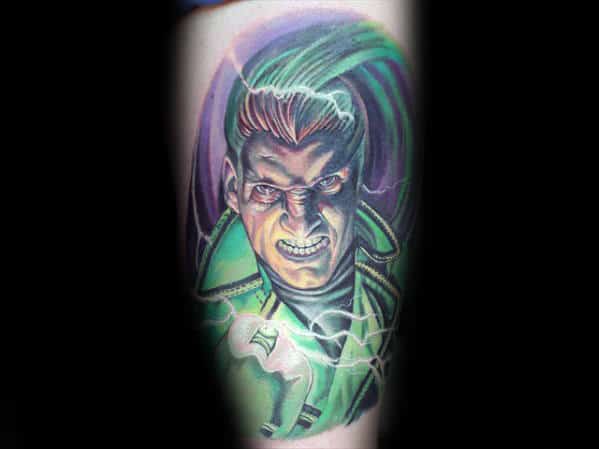 Electric Green Lantern Guys Leg Tattoos