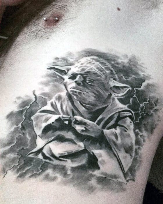 Electric Yoda Mens Watercolor Rib Cage Side 3d Tattoos