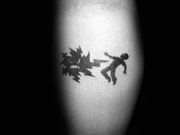 Electrical Shock Figure Lineman Mens Cool Small Simple Leg Calf Tattoos
