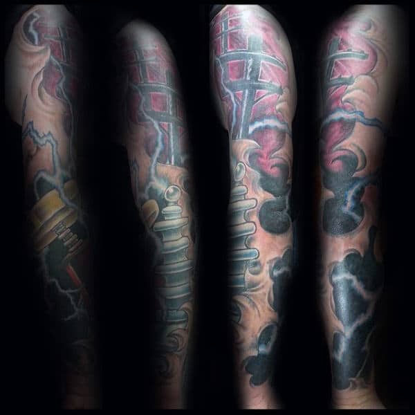 Electrical Transformer Lineman Full Sleeve Tattoo Designs
