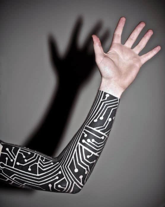 Electronic Circuit Board Full Sleeve Blackwork Male Tattoo