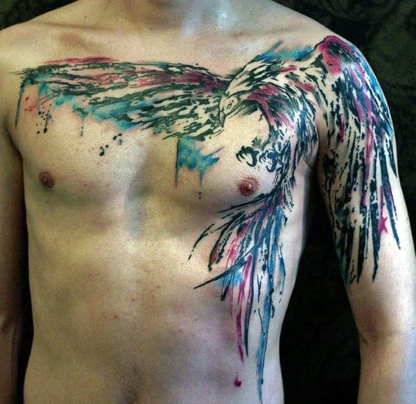 Elegant Watercolor Tattoo On Chest For Men