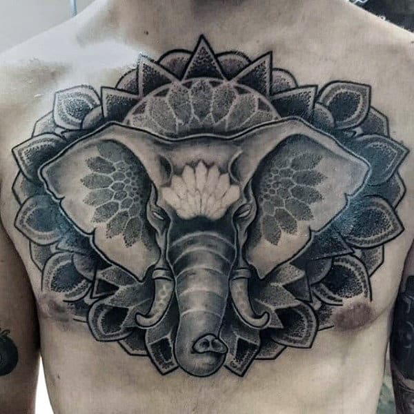 Elephant Amazing Dotwork Chest Mens Tattoos