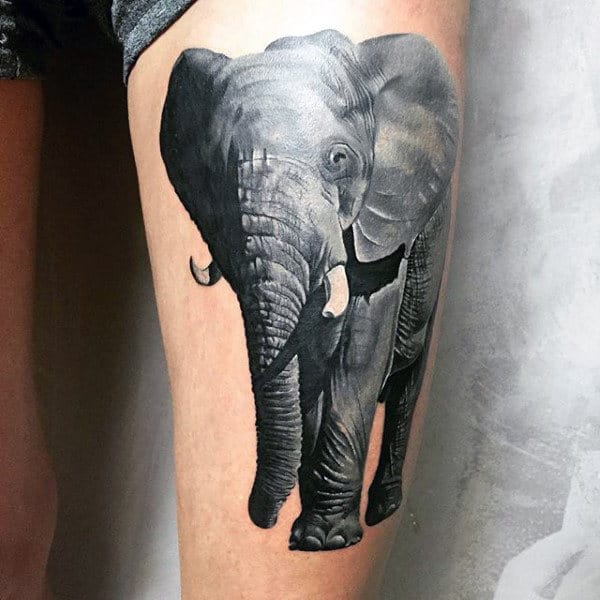 Elephant Animal Mens Thigh Tattoo