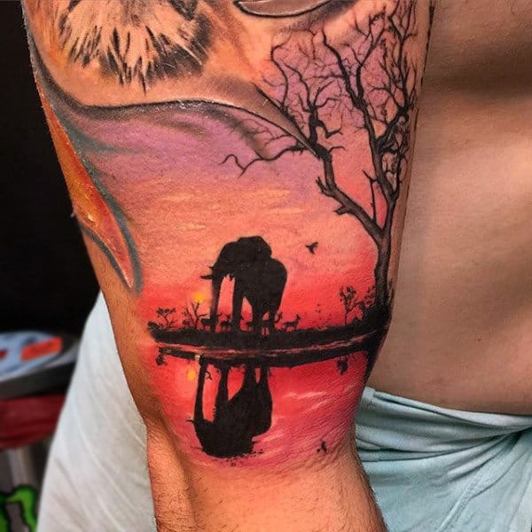 Elephant During Sunset Tattoo Mens Arms