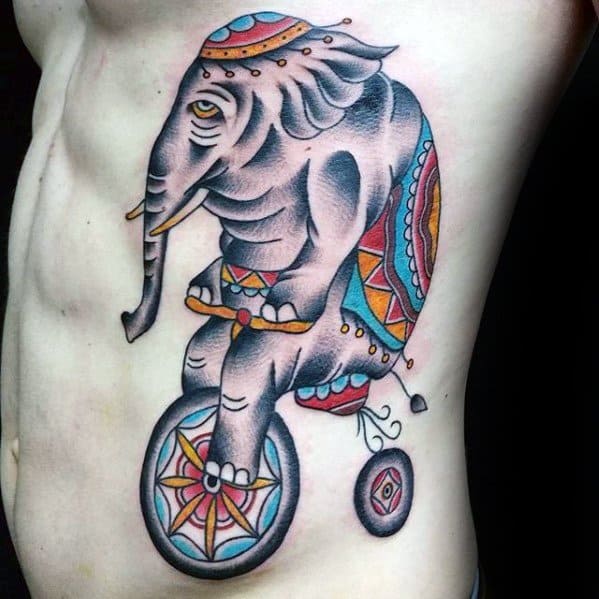 Elephant On Bike Rib Cage Side Circus Tattoos For Gentlemen