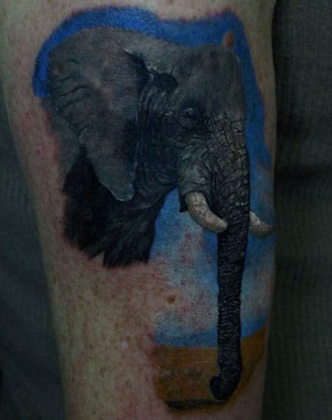 Elephant With Long Trunk Tattoo Mens Arms