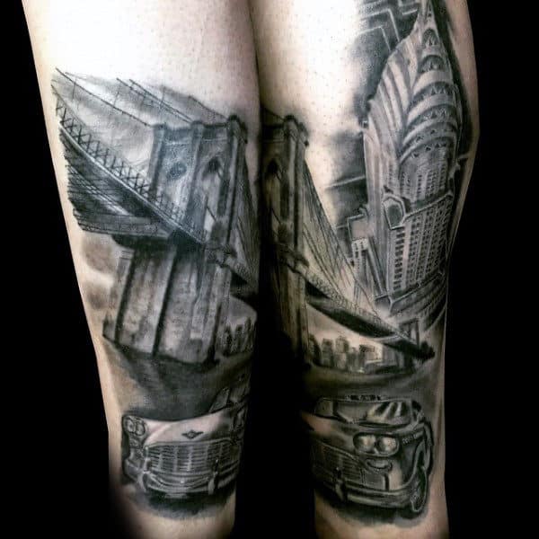 Empire State Building With Nyc Bridge Mens Forearm Tattoo