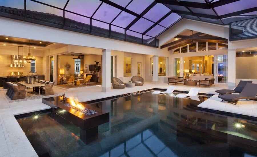 large enclosed pool luxury home