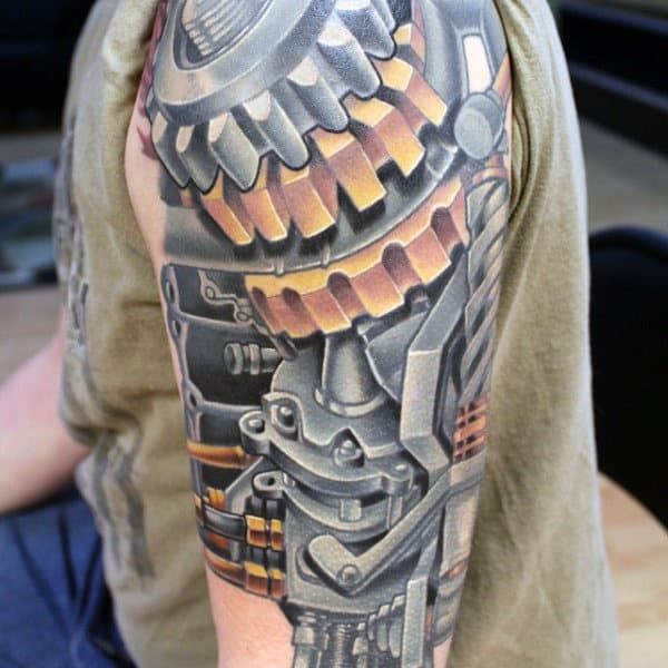 Engine Mechanical Gears Tattoo Mens Half Sleeve