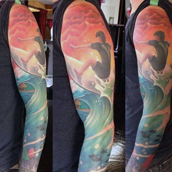 Enjoying Surf Tattoo Male Full Sleeves