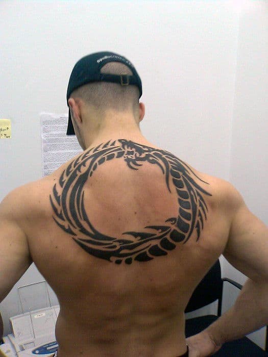 Enso Dragon Circle Mens Tribal Upper Back Tattoo