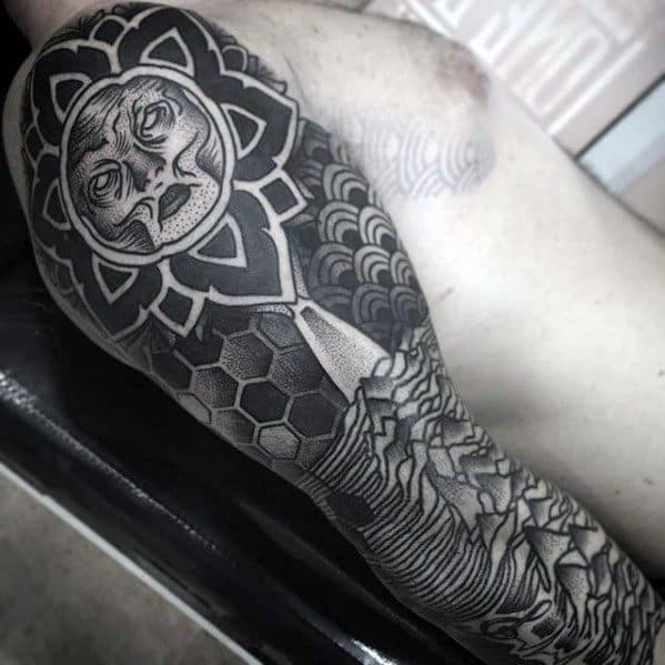 Epic Male Geometric Half Sleeve Tattoo Designs