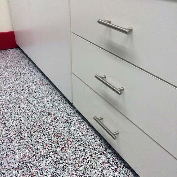 Epoxy Garage Flooring With Black White And Red Flakes