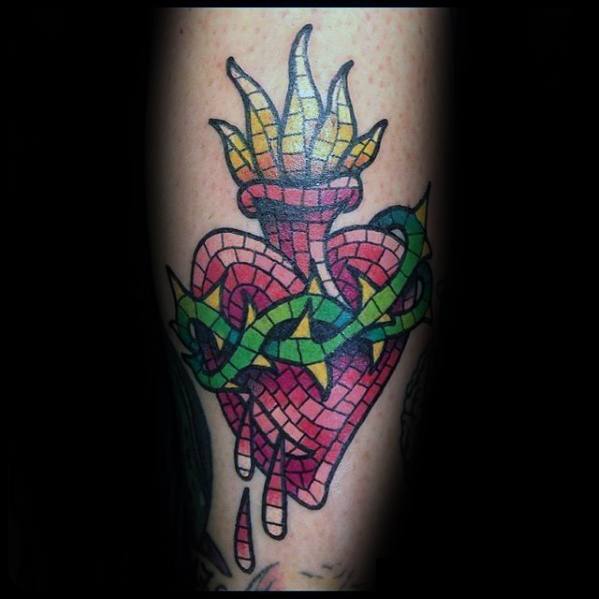 Eterneral Heart Mosaic Tattoo Ideas On Guys Leg