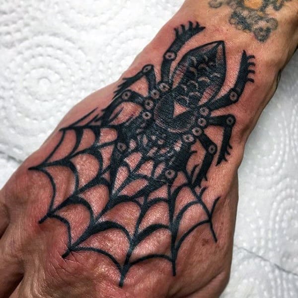 Ethnic Black Spider Tattoo On Hands For Men