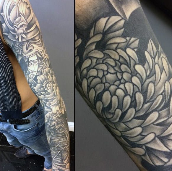 Ethnic Warrior Tattoo With Detailed Floral Designs Guys Sleeves