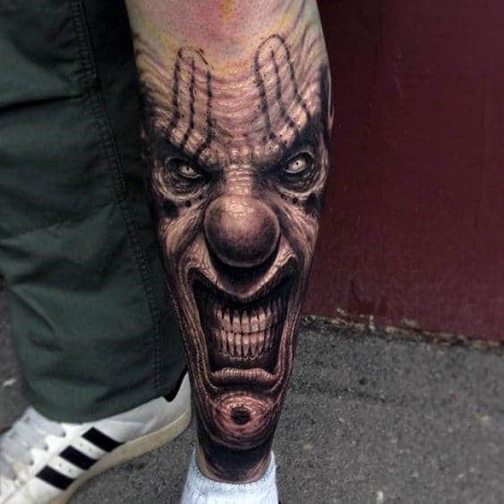 Evil Clown Guys Leg Sleeve Tattoo Inspiration