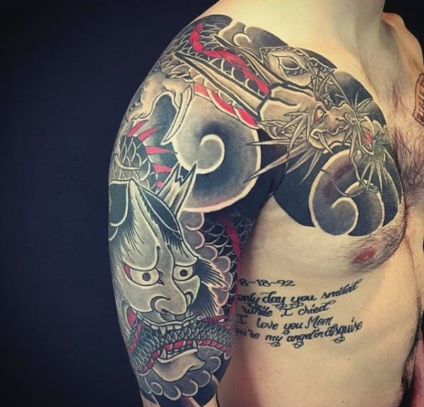 Evil Devil Japanese Sleeve Tattoo For Guys