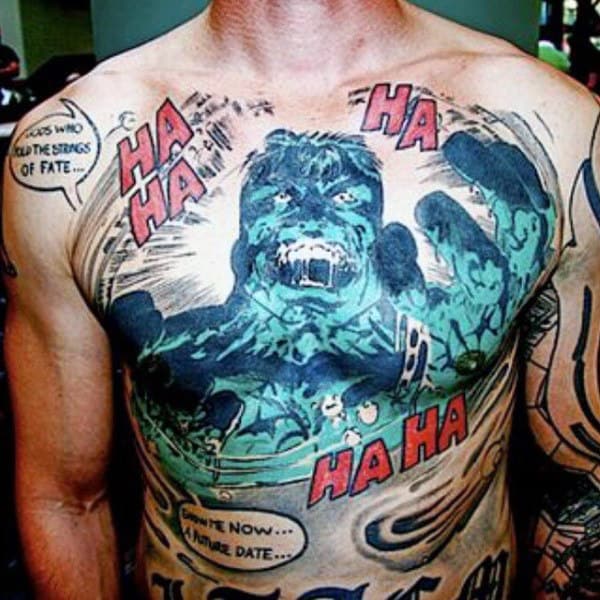 Evil Grinning Hulk Tattoo Male Torso