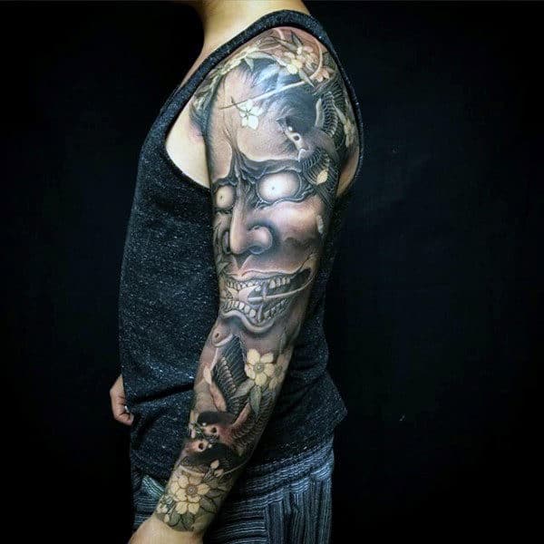 Evil Man And Sparrow Tattoo Guys Full Sleeves