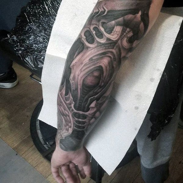 Evil Themed Mens Elbow Tattoo Sleeve